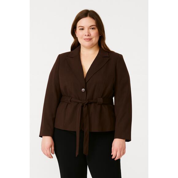 Excellent Platinum Larry Levine Brown Belted Blazer Jacket Women’s Size 8 - Picture 1 of 6